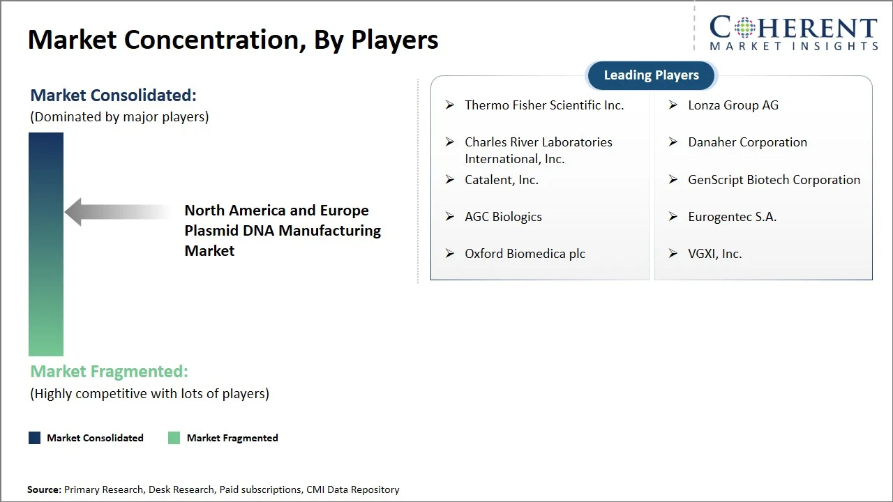 North America and Europe Plasmid DNA Manufacturing Market Concentration By Players North America and Europe Plasmid DNA Manufacturing Market Concentration By Players