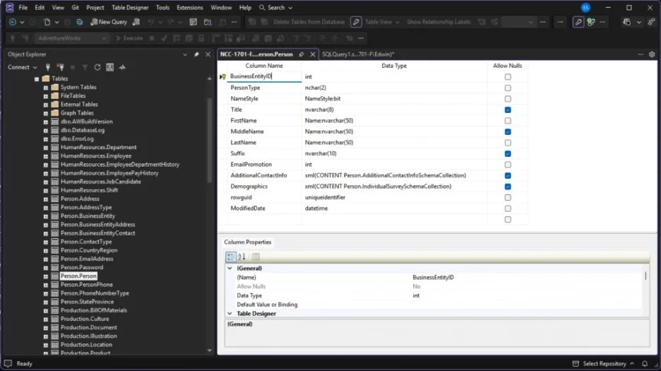SSMS Table Designer