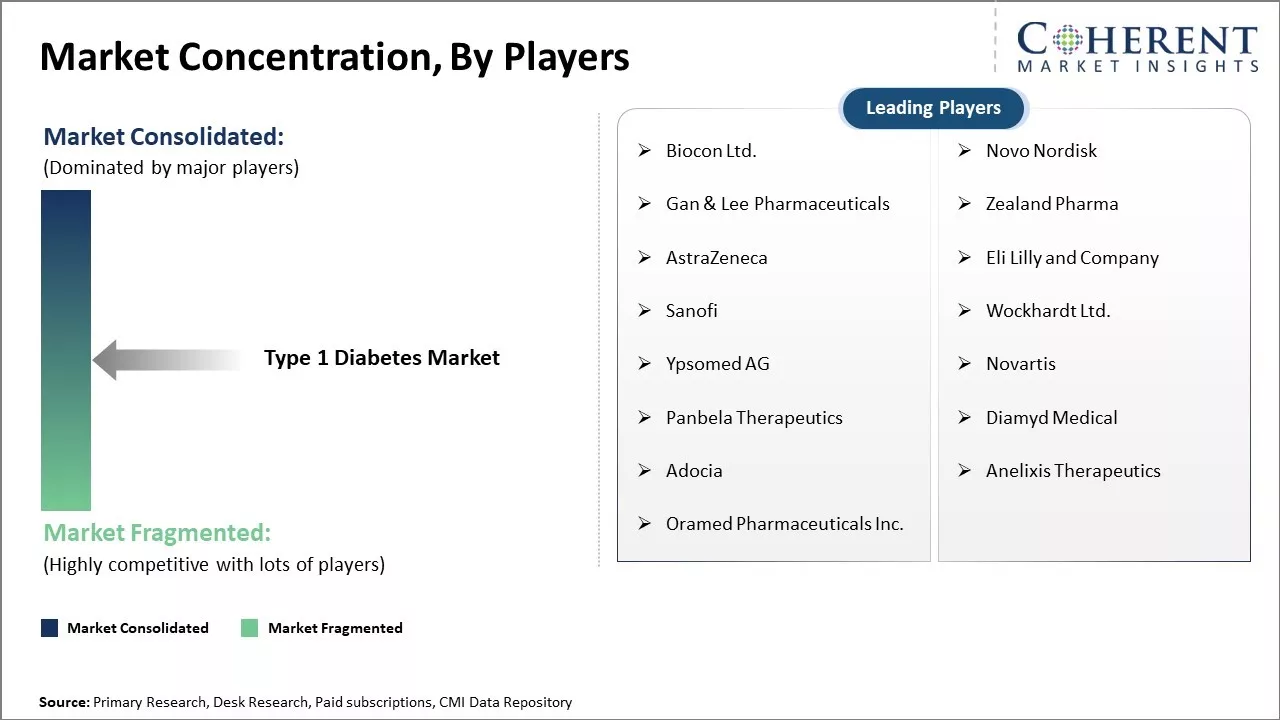 Type 1 Diabetes Market Concentration By Players